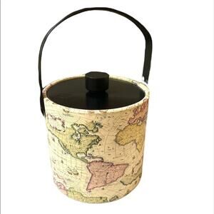 Irvinware vintage old world map ice wine bucket MCM bottle cooler chiller bar